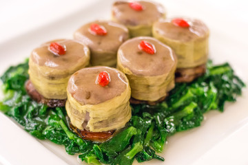 Charcoal-grilled French Goose Liver Foie gras with Char Siu and Taro