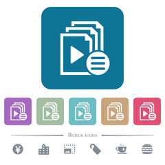 Playlist options flat icons on color rounded square backgrounds
