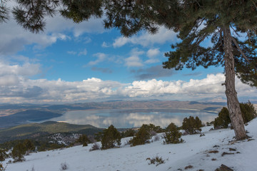 Aerial view of Lake Salda in the southern province of Burdur’s Yeşilova district has been...