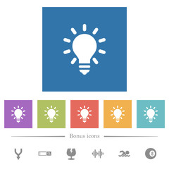 Lighting bulb flat white icons in square backgrounds