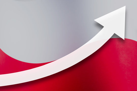 White arrow growth up on the background of the Poland flagl