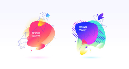 A set of abstract graphic elements, backgrounds. Dynamic color shapes and lines. Gradient abstract backgrounds with colored forms of liquid. Layout for the design of the flyer or presentation.