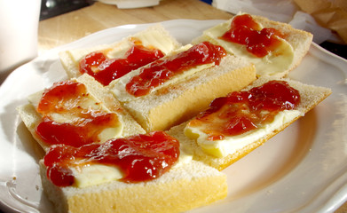 healthy breakfast, bread, butter and marmalade