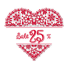 Valentine's Day tracery heart, 25 percent discount