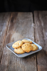 Butter cookies with Cashew nut and chocolateship. Sweet dessert favorite in Christmas and Newyear celebrate.
