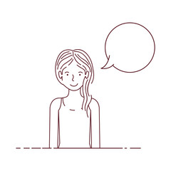young woman with speech bubble avatar character