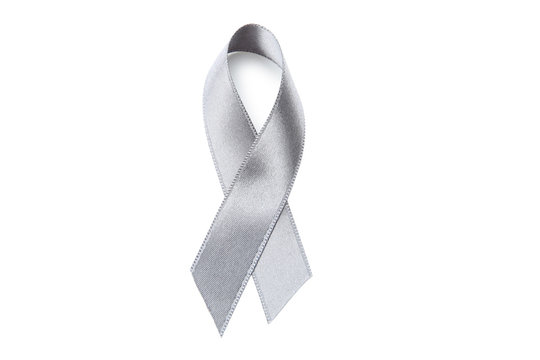 Grey ribbon on white background. Brain cancer concept