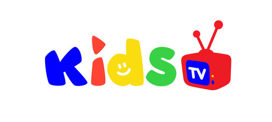 Logo for children's television. Bright logo with colored letters and a TV. Logo isolated on white background. Fashionable children's shop, studio. An inscription for the video channel, blog.