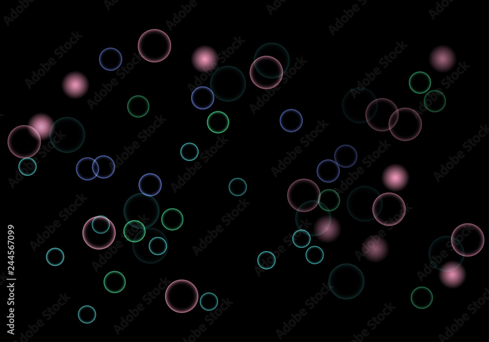 Fototapete Bokeh in abstract style on black background. Illuminated design. Vector abstract geometric background. Bright bokeh texture. Bokeh. Modern wallpaper. Vector holiday design.