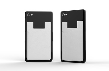 BLANK PHONE WALLET AND CARD HOLDER KIT. 3D RENDER ILLUSTRATION.