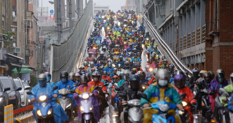 Crowded of scooter in taipei city at rain day © leungchopan