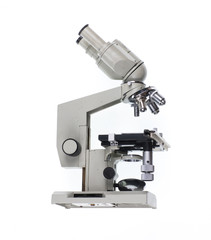 scientific microscope on white isolated background