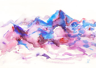 Obraz premium Piękne malarstwo akwarela różowy górski