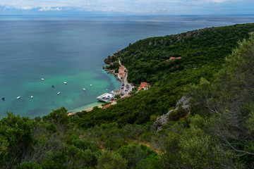 Aerial view of Portinho da Arrábida - Serra da Arrábida Natural Park, Setúbal - Portugal
