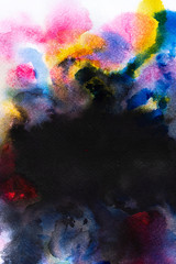 Hand painted colourful watercolor with soft beautiful watery texture and dark black ink in the center