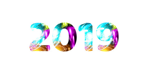 Fototapeta premium 2019 - year number shining background. Glow effect on white background.