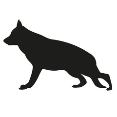 Black silhouette of a dog on a white background. German Shepherd. Vector illustration.