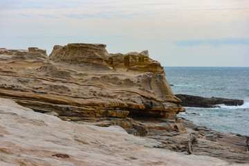 natural japanese famous stone cliff beach, SANDANBEKI at SHIRAHAMA WAKAYAMA prefecture.