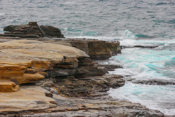 natural japanese famous stone cliff beach, SANDANBEKI at SHIRAHAMA WAKAYAMA prefecture.