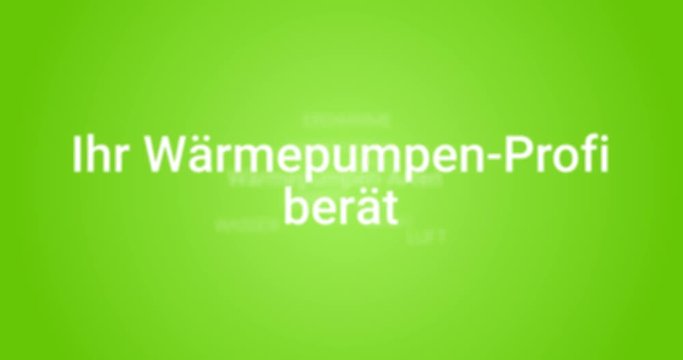 Intro als Konzept f&uuml;r einen W&auml;rmepumpen-Experten. Kurze Beschreibung der Leistungen (Vorteile, Planung, Nutzung einer W&auml;rmepumpe). Gr&uuml;ner Hintergrund, wei&szlig;e Schrift.