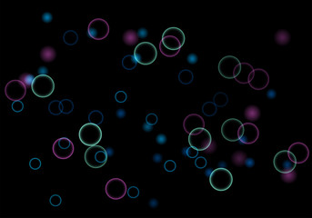 Bokeh in abstract style on black background. Illuminated design. Vector abstract geometric background. Bright bokeh texture. Bokeh. Modern wallpaper. Vector holiday design.