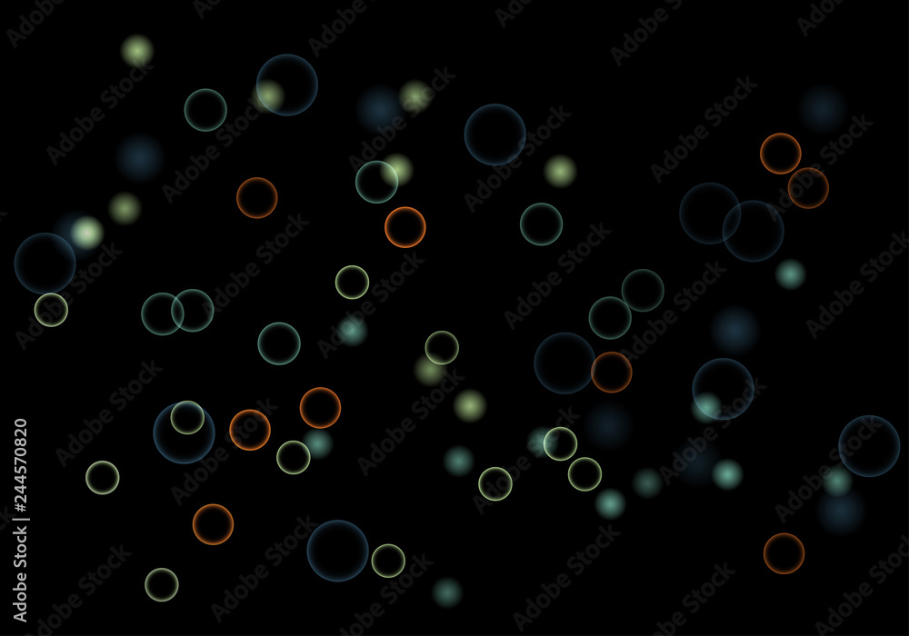 Fototapete Bokeh in abstract style on black background. Illuminated design. Vector abstract geometric background. Bright bokeh texture. Bokeh. Modern wallpaper. Vector holiday design.