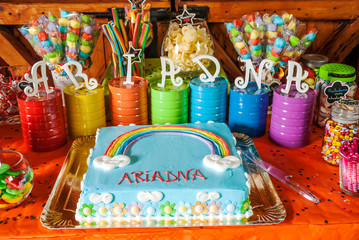 Birthday cake decorated with fondant