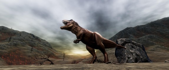 Extremely detailed and realistic high resolution 3d illustration of a T-Rex during the Dinosaur Extinction © Sasa Kadrijevic