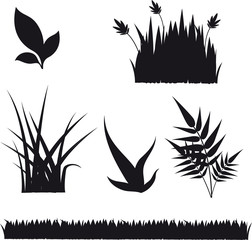 set of grass and plant silhouettes