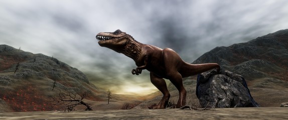Extremely detailed and realistic high resolution 3d illustration of a T-Rex during the Dinosaur Extinction © Sasa Kadrijevic