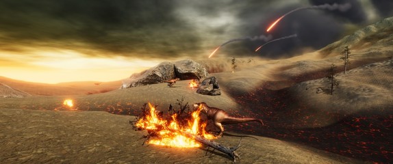 Extremely detailed and realistic high resolution 3d illustration of a T-Rex during the Dinosaur Extinction © Sasa Kadrijevic