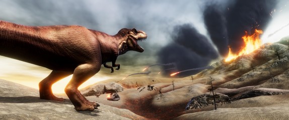 Extremely detailed and realistic high resolution 3d illustration of a T-Rex during the Dinosaur Extinction © Sasa Kadrijevic