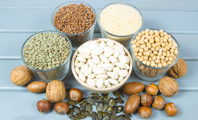 Food products containing protein of vegetable origin.