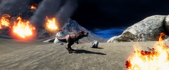 Extremely detailed and realistic high resolution 3d illustration of a T-Rex during the Dinosaur Extinction © Sasa Kadrijevic