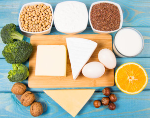 Food products containing a large amount of calcium.