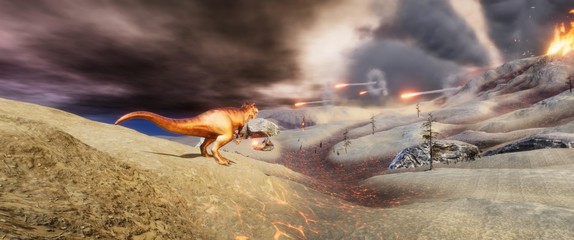 Extremely detailed and realistic high resolution 3d illustration of a T-Rex during the Dinosaur Extinction © Sasa Kadrijevic