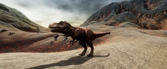 Extremely detailed and realistic high resolution 3d illustration of a T-Rex during the Dinosaur Extinction © Sasa Kadrijevic