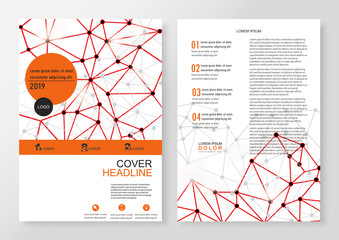 Brochure, abstract polygonal geometric shape with molecule structure style. Connect lines and dots cover brochure