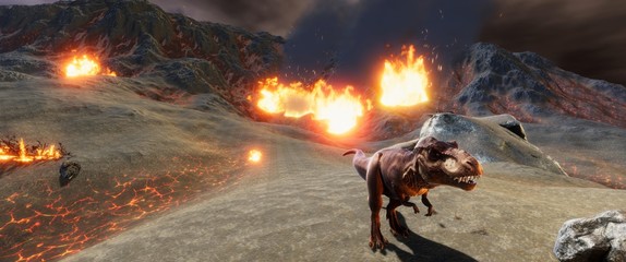 Extremely detailed and realistic high resolution 3d illustration of a T-Rex during the Dinosaur Extinction © Sasa Kadrijevic