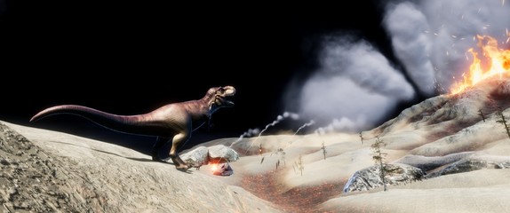 Extremely detailed and realistic high resolution 3d illustration of a T-Rex during the Dinosaur Extinction © Sasa Kadrijevic