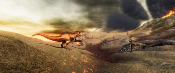 Extremely detailed and realistic high resolution 3d illustration of a T-Rex during the Dinosaur Extinction
