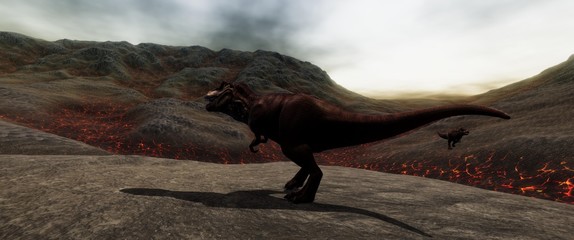 Extremely detailed and realistic high resolution 3d illustration of a T-Rex during the Dinosaur Extinction © Sasa Kadrijevic