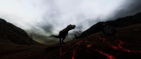 Extremely detailed and realistic high resolution 3d illustration of a T-Rex during the Dinosaur Extinction © Sasa Kadrijevic