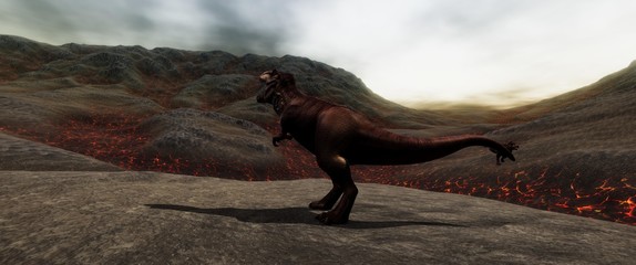 Extremely detailed and realistic high resolution 3d illustration of a T-Rex during the Dinosaur Extinction © Sasa Kadrijevic