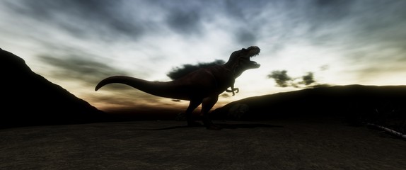 Extremely detailed and realistic high resolution 3d illustration of a T-Rex during the Dinosaur Extinction