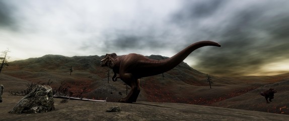 Extremely detailed and realistic high resolution 3d illustration of a T-Rex during the Dinosaur Extinction © Sasa Kadrijevic