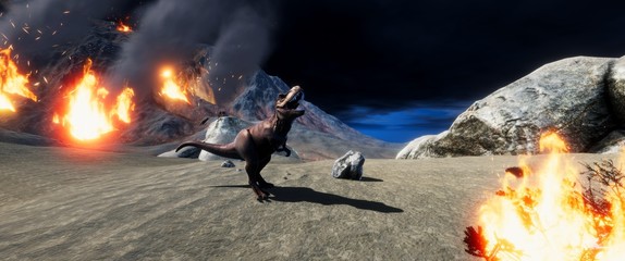 Extremely detailed and realistic high resolution 3d illustration of a T-Rex during the Dinosaur Extinction © Sasa Kadrijevic