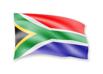 Waving South Africa flag on white. Flag in the wind. Vector illustration.