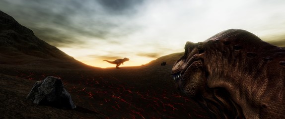 Extremely detailed and realistic high resolution 3d illustration of a T-Rex during the Dinosaur Extinction © Sasa Kadrijevic