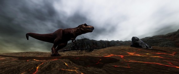Extremely detailed and realistic high resolution 3d illustration of a T-Rex during the Dinosaur Extinction © Sasa Kadrijevic